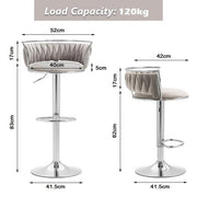 SERENITa Silver Swivel Upholstered Velvet Adjustable Height Counter Stool with Metal Frame Grey (Set of 2) V255-GP2311R-GREY