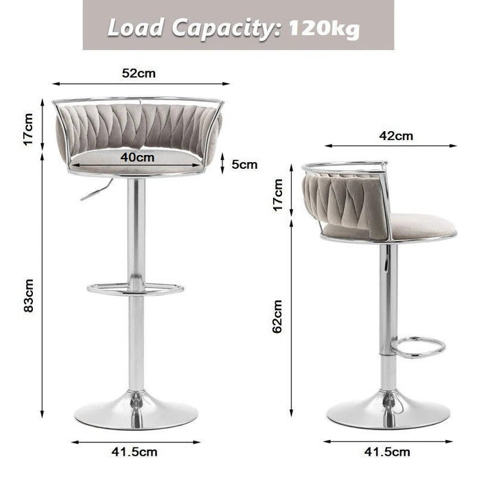 SERENITa Silver Swivel Upholstered Velvet Adjustable Height Counter Stool with Metal Frame Grey (Set of 2) V255-GP2311R-GREY