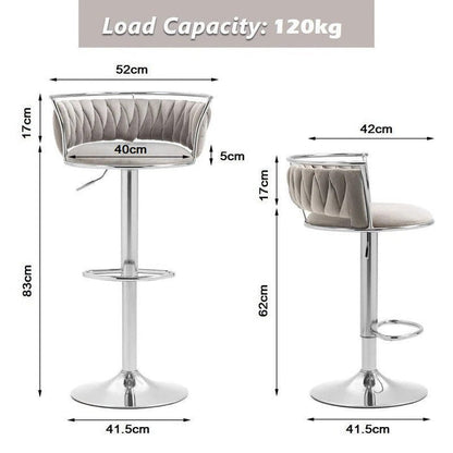 SERENITa Silver Swivel Upholstered Velvet Adjustable Height Counter Stool with Metal Frame Grey (Set of 2) V255-GP2311R-GREY