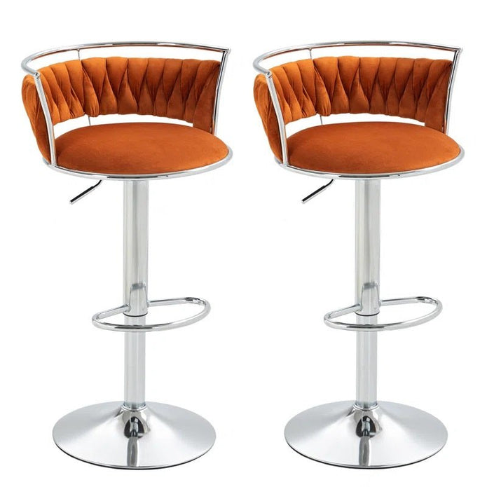 SERENITa Silver Swivel Upholstered Velvet Adjustable Height Counter Stool with Metal Frame Orange (Set of 2) V255-GP2311R-ORANGE