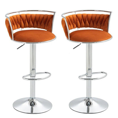 SERENITa Silver Swivel Upholstered Velvet Adjustable Height Counter Stool with Metal Frame Orange (Set of 2) V255-GP2311R-ORANGE