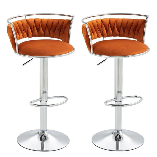 SERENITa Silver Swivel Upholstered Velvet Adjustable Height Counter Stool with Metal Frame Orange (Set of 2) V255-GP2311R-ORANGE