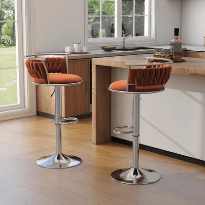SERENITa Silver Swivel Upholstered Velvet Adjustable Height Counter Stool with Metal Frame Orange (Set of 2) V255-GP2311R-ORANGE