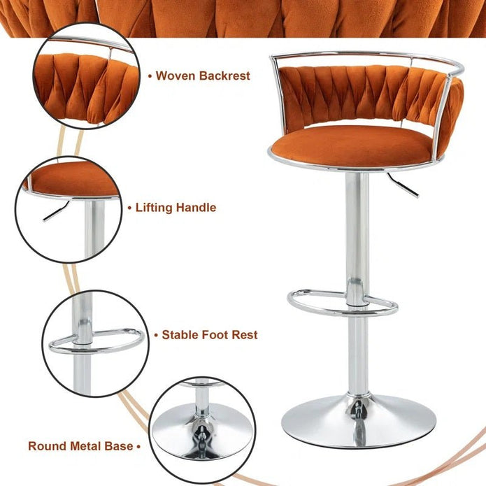 SERENITa Silver Swivel Upholstered Velvet Adjustable Height Counter Stool with Metal Frame Orange (Set of 2) V255-GP2311R-ORANGE