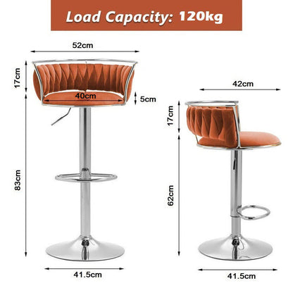 SERENITa Silver Swivel Upholstered Velvet Adjustable Height Counter Stool with Metal Frame Orange (Set of 2) V255-GP2311R-ORANGE
