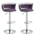 SERENITa Silver Swivel Upholstered Velvet Adjustable Height Counter Stool with Metal Frame Voilet (Set of 2) V255-GP2311R-VOILET