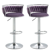 SERENITa Silver Swivel Upholstered Velvet Adjustable Height Counter Stool with Metal Frame Voilet (Set of 2) V255-GP2311R-VOILET