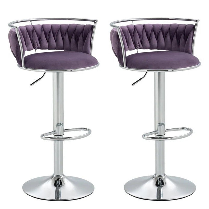 SERENITa Silver Swivel Upholstered Velvet Adjustable Height Counter Stool with Metal Frame Voilet (Set of 2) V255-GP2311R-VOILET