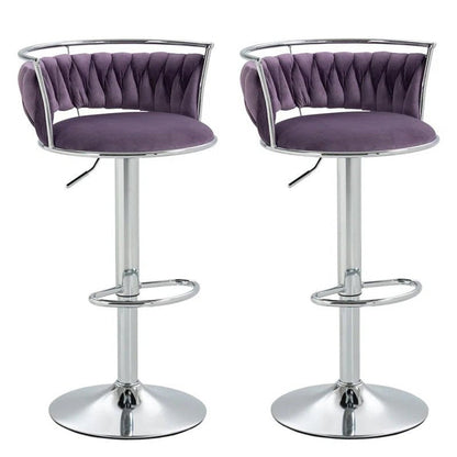 SERENITa Silver Swivel Upholstered Velvet Adjustable Height Counter Stool with Metal Frame Voilet (Set of 2) V255-GP2311R-VOILET