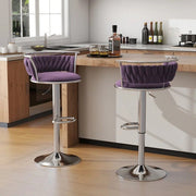 SERENITa Silver Swivel Upholstered Velvet Adjustable Height Counter Stool with Metal Frame Voilet (Set of 2) V255-GP2311R-VOILET