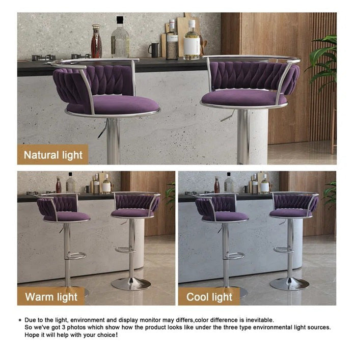 SERENITa Silver Swivel Upholstered Velvet Adjustable Height Counter Stool with Metal Frame Voilet (Set of 2) V255-GP2311R-VOILET