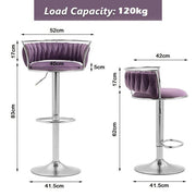 SERENITa Silver Swivel Upholstered Velvet Adjustable Height Counter Stool with Metal Frame Voilet (Set of 2) V255-GP2311R-VOILET
