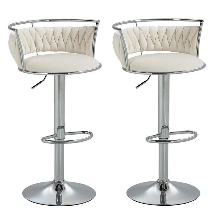 SERENITa Silver Swivel Upholstered Velvet Adjustable Height Counter Stool with Metal Frame White (Set of 2) V255-GP2311R-WHITE