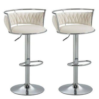 SERENITa Silver Swivel Upholstered Velvet Adjustable Height Counter Stool with Metal Frame White (Set of 2) V255-GP2311R-WHITE