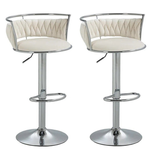SERENITa Silver Swivel Upholstered Velvet Adjustable Height Counter Stool with Metal Frame White (Set of 2) V255-GP2311R-WHITE