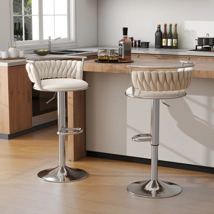 SERENITa Silver Swivel Upholstered Velvet Adjustable Height Counter Stool with Metal Frame White (Set of 2) V255-GP2311R-WHITE