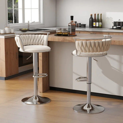 SERENITa Silver Swivel Upholstered Velvet Adjustable Height Counter Stool with Metal Frame White (Set of 2) V255-GP2311R-WHITE