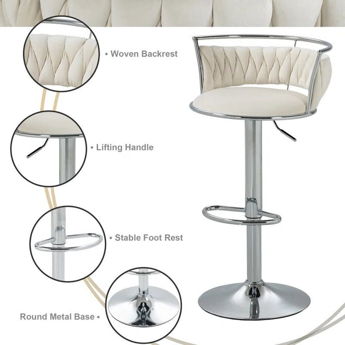 SERENITa Silver Swivel Upholstered Velvet Adjustable Height Counter Stool with Metal Frame White (Set of 2) V255-GP2311R-WHITE