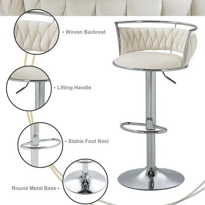 SERENITa Silver Swivel Upholstered Velvet Adjustable Height Counter Stool with Metal Frame White (Set of 2) V255-GP2311R-WHITE