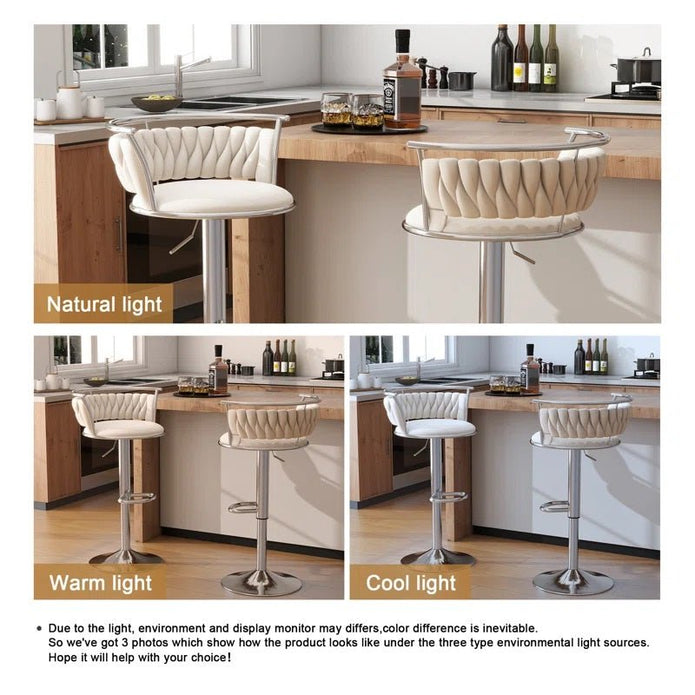 SERENITa Silver Swivel Upholstered Velvet Adjustable Height Counter Stool with Metal Frame White (Set of 2) V255-GP2311R-WHITE