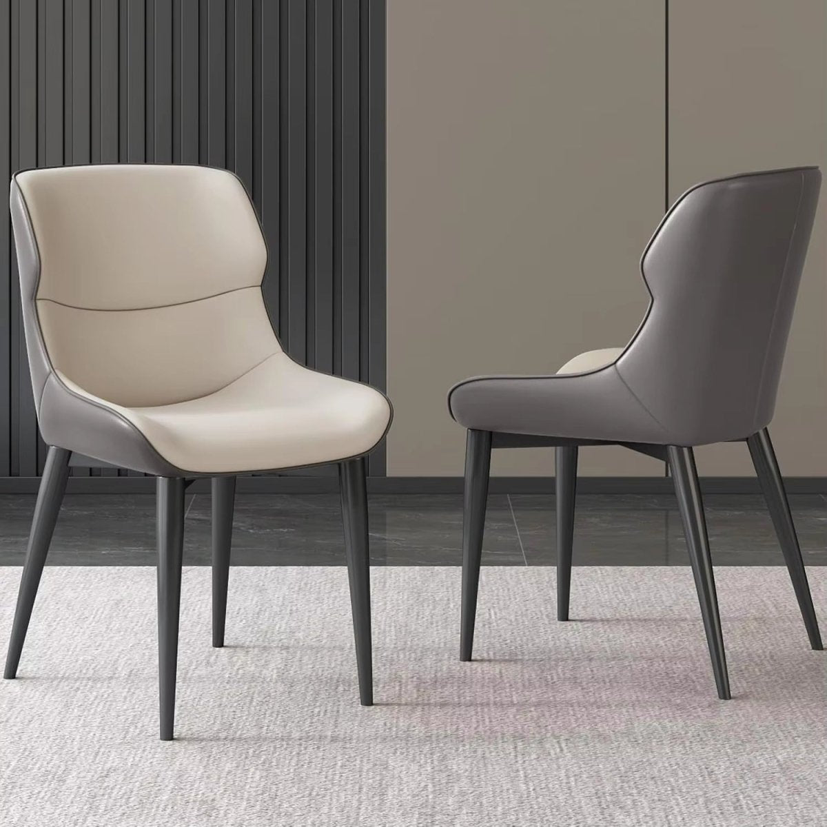 Orange Brown Italian Minimal List Dining Chairs PU Retro Chair Cafe Kitchen Modern Metal Legs x2 V255-I-DICHAIR-DR-OR