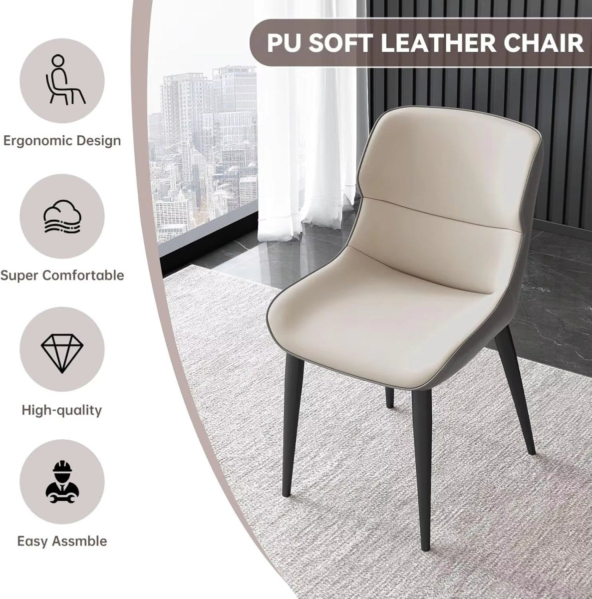 Orange Brown Italian Minimal List Dining Chairs PU Retro Chair Cafe Kitchen Modern Metal Legs x2 V255-I-DICHAIR-DR-OR