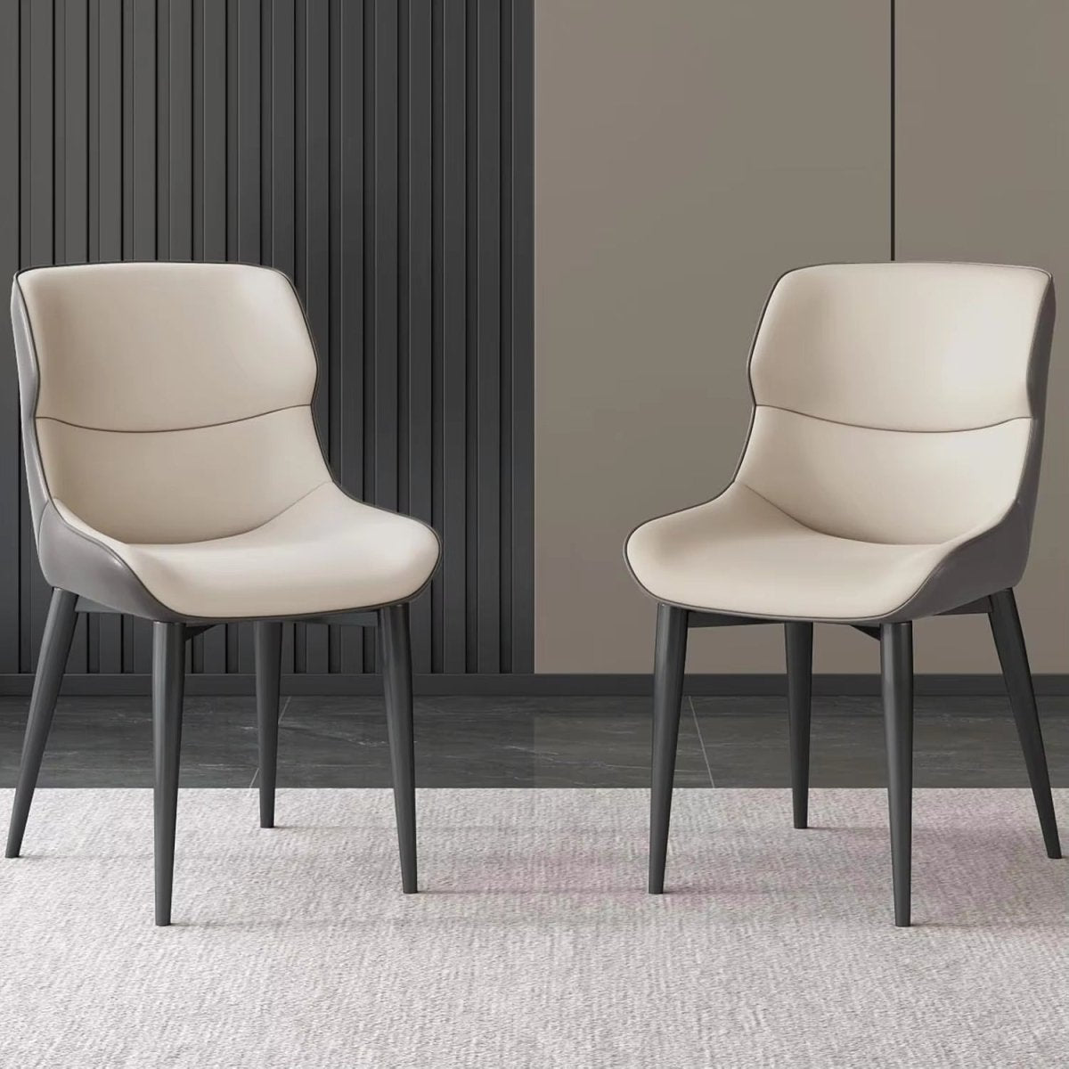 Orange Brown Italian Minimal List Dining Chairs PU Retro Chair Cafe Kitchen Modern Metal Legs x2 V255-I-DICHAIR-DR-OR