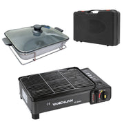 Portable Gas Stove Burner Butane BBQ Camping Gas Cooker With Non Stick Plate Black with Fish Pan and Lid V255-JYT-001-BK