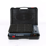 Portable Gas Stove Burner Butane BBQ Camping Gas Cooker With Non Stick Plate Black with Fish Pan and Lid V255-JYT-001-BK