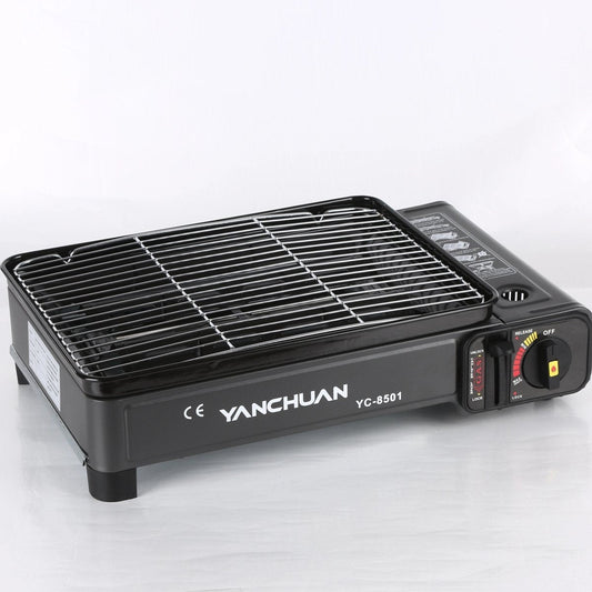 Portable Gas Stove Burner Butane BBQ Camping Gas Cooker With Non Stick Plate Black V255-JYT002