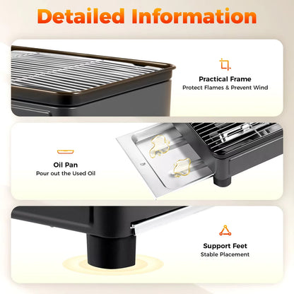 Portable Gas Stove Burner Butane BBQ Camping Gas Cooker With Non Stick Plate Black V255-JYT002