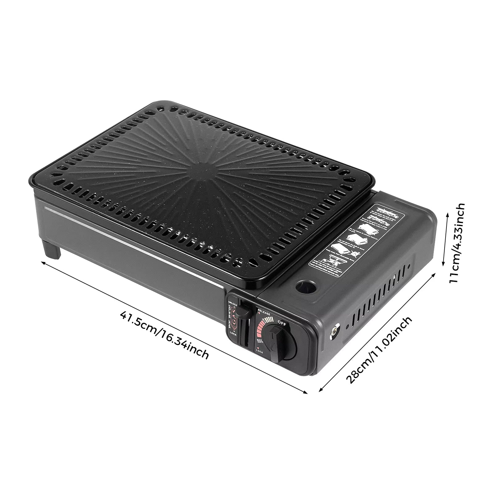 Portable Gas Stove Burner Butane BBQ Camping Gas Cooker With Non Stick Plate Black V255-JYT002