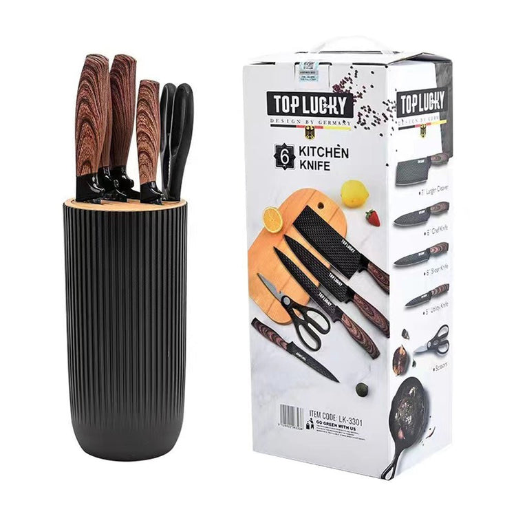 6-Piece Kitchen Knife Set Non-Stick Stainless Steel Blades with Universal Knife Block V255-KNIFE6PCS-BK