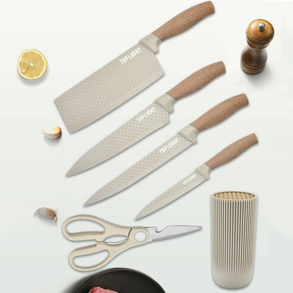6-Piece Kitchen Knife Set Non-Stick Stainless Steel Blades with Universal Knife Block V255-KNIFE6PCS-K