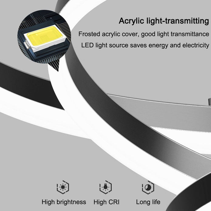 Black 3 Rings Minimalist LED Pendant Light Adjustable Circular Chandelier V255-L-18815-B-246