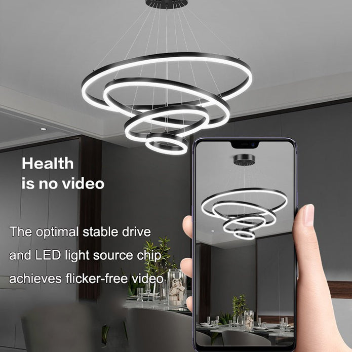 Black 3 Rings Minimalist LED Pendant Light Adjustable Circular Chandelier V255-L-18815-B-246
