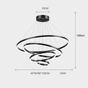 Black 3 Rings Minimalist LED Pendant Light Adjustable Circular Chandelier V255-L-18815-B-246