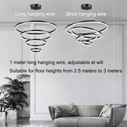 Black 3 Rings Minimalist LED Pendant Light Adjustable Circular Chandelier V255-L-18815-B-246