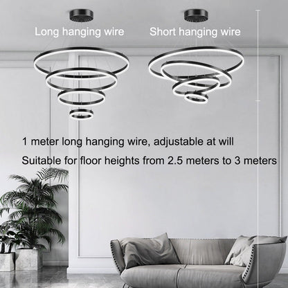 Black 3 Rings Minimalist LED Pendant Light Adjustable Circular Chandelier V255-L-18815-B-246