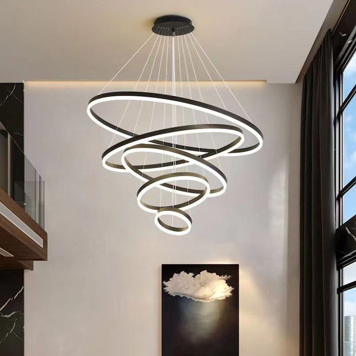 Black 3 Rings Minimalist LED Pendant Light Adjustable Circular Chandelier V255-L-18815-B-246