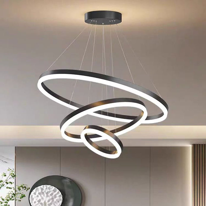Black 3 Rings Minimalist LED Pendant Light Adjustable Circular Chandelier V255-L-18815-B-246