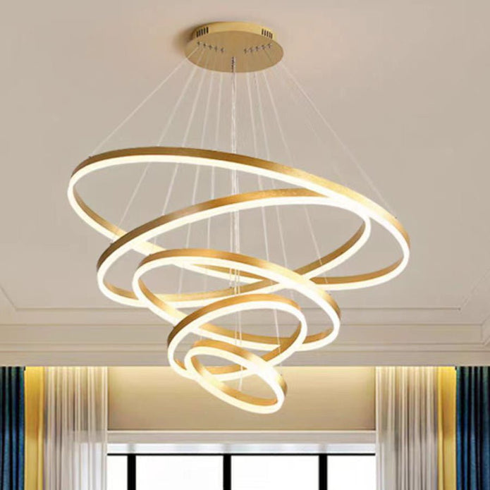 Gold 4 Rings Minimalist LED Pendant Light Adjustable Circular Chandelier V255-L-18815-G-2468