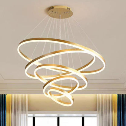 Gold 4 Rings Minimalist LED Pendant Light Adjustable Circular Chandelier V255-L-18815-G-2468