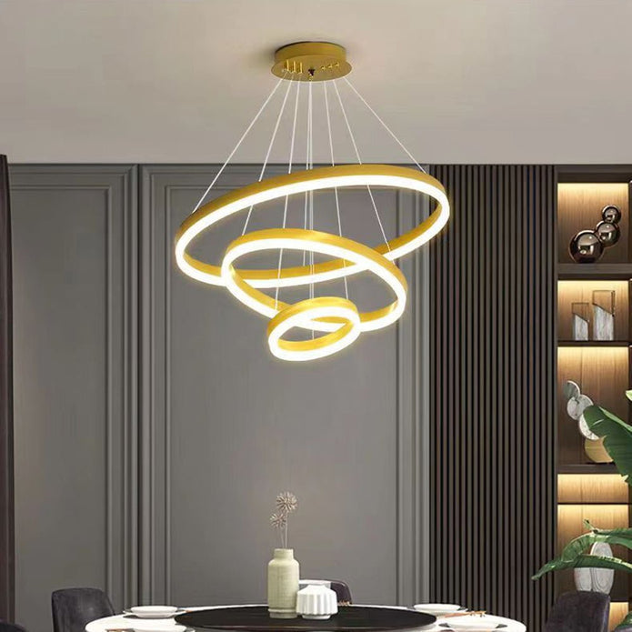 Gold 4 Rings Minimalist LED Pendant Light Adjustable Circular Chandelier V255-L-18815-G-2468