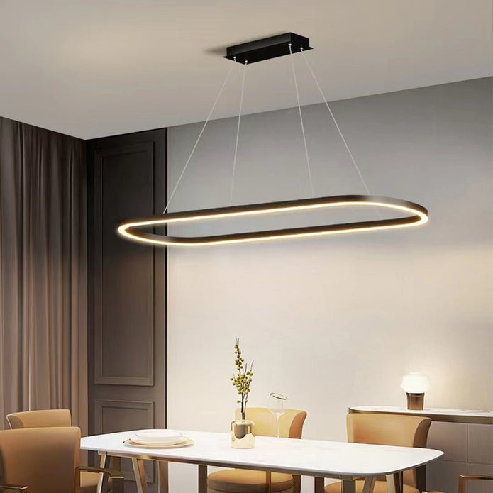 Modern Minimalist Oval Pendant Light Adjustable LED Chandelier Black V255-L-24119-B
