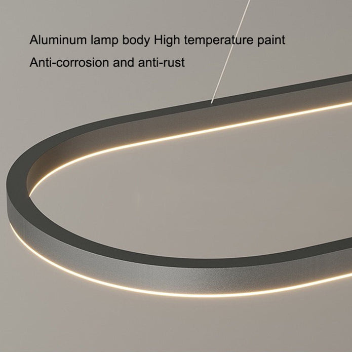Modern Minimalist Oval Pendant Light Adjustable LED Chandelier Black V255-L-24119-B