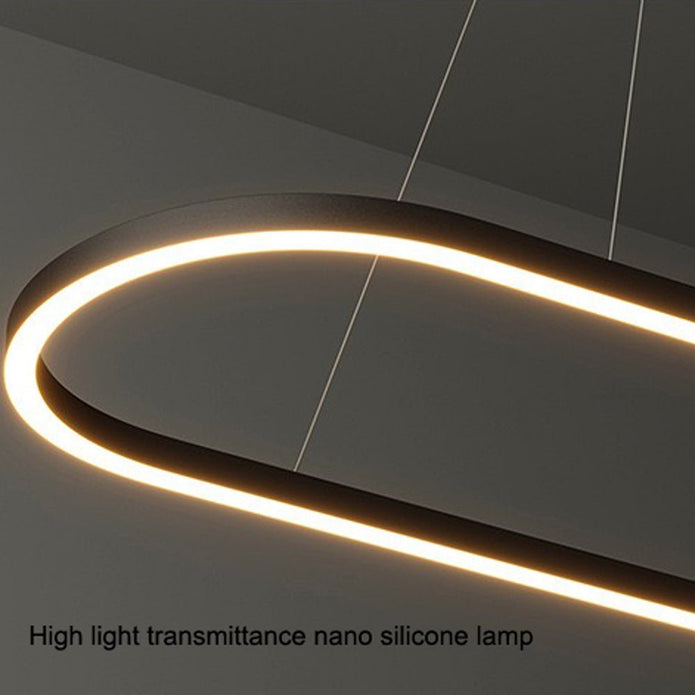 Modern Minimalist Oval Pendant Light Adjustable LED Chandelier Black V255-L-24119-B