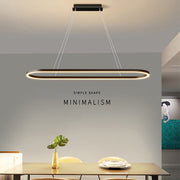 Modern Minimalist Oval Pendant Light Adjustable LED Chandelier Black V255-L-24119-B
