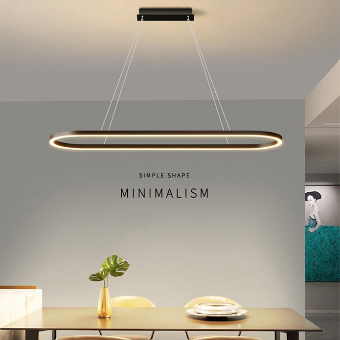 Modern Minimalist Oval Pendant Light Adjustable LED Chandelier Black V255-L-24119-B