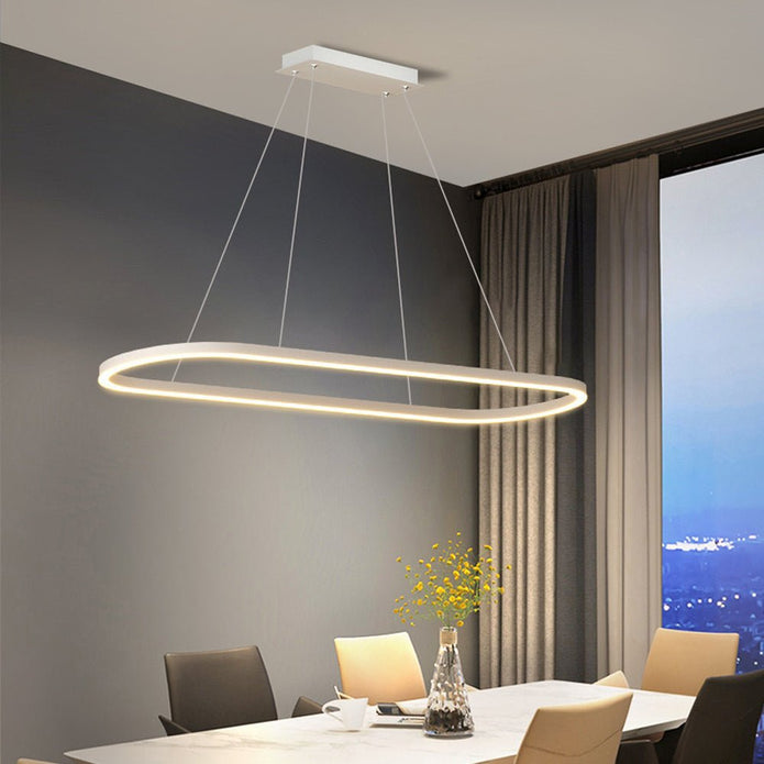 Modern Minimalist Oval Pendant Light Adjustable LED Chandelier Black V255-L-24119-B
